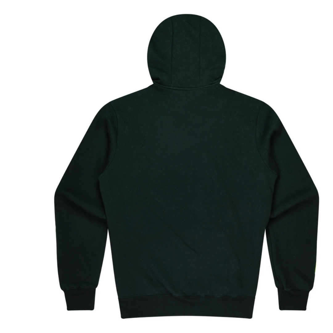 Back view of a dark green Torquay men's hoodie, showcasing the plain design with a hood.